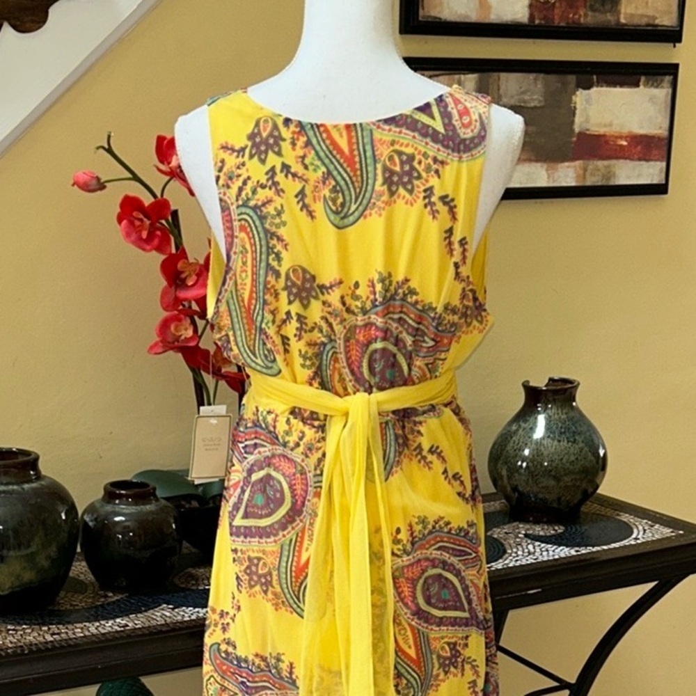 Vtg Jonathan Martin NWT Yellow Lavender Paisley Sleeveless Silk Cocktail Dress L - Picture 10 of 16